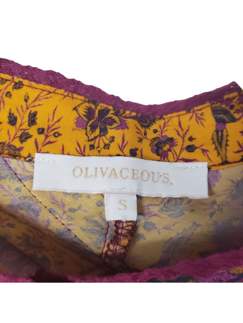Oliveaceous Yellow Purple Long Sleeve Top Floral Paisley Cottage Core Boho Fall - Picture 6 of 11